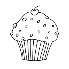 Vector drawing. Single hand drawn Christmas and cake. Doodle vector illustration for greeting cards, posters, stickers and seasonal design.  Isolated on white background.