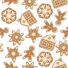 vector seamless christmas  background with gingerbread cookies