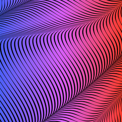 Abstract acid color wavy background, optical art, opart striped. Neon gradient