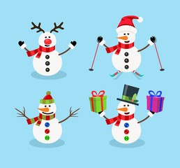vector set of snowman christmas cartoon characters