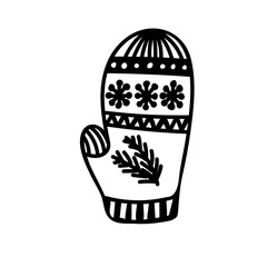 Christmas mitten. Merry Xmas holiday hand drawn doodle sketch. Vector illustration isolated on white background