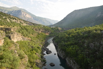 Tara river canyon and raft on it