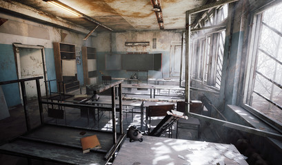 Chernobyl abandoned school classroom sun light window