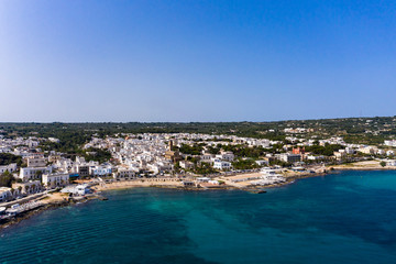 Naklejka na ściany i meble Aerial view, Santa Maria di Leuca with harbor, Lecce province, Salento peninsula, Apulia, Italy