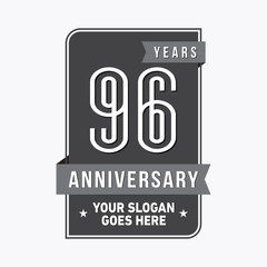 96 years anniversary design template. Ninety-six years celebration logo. Vector and illustration.