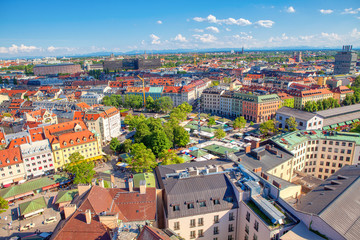 architecture and streets of Munich aerial view