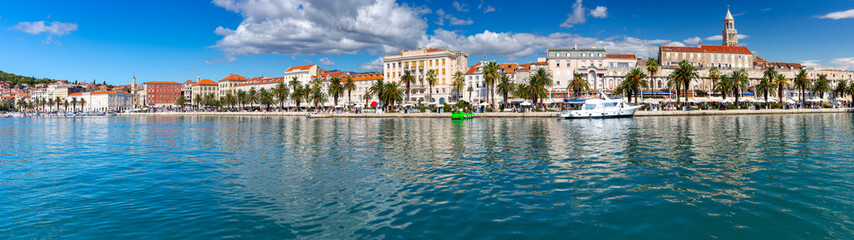 Fototapeta na wymiar Split. Panorama of the city promenade on a sunny day.