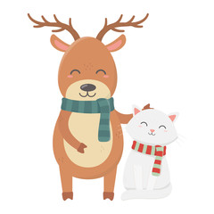 reindeer and cat with scarf celebration merry christmas