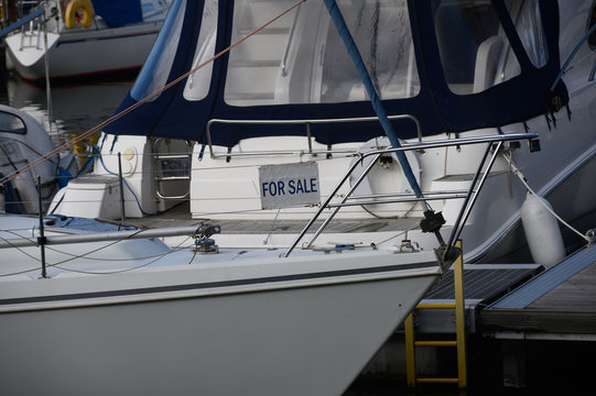 Yacht for sale in marina