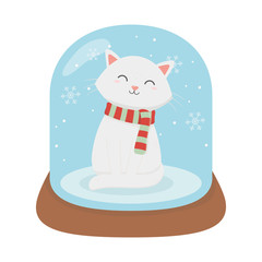 white cat in crystal ball snow celebration merry christmas