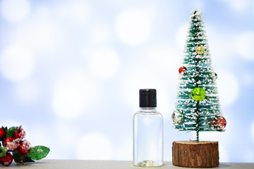 Christmas decoration and spa accessories on blue background