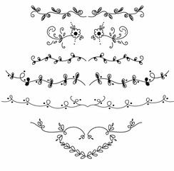 Wreath ornaments leaves vector with Ornaments. Set Collection of Vintage Ornament Elements. Hand drawn vector dividers. Doodle design elements. Decorative swirls dividers