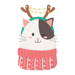 cute cat with horns sweater celebration happy christmas