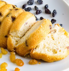 Sweet bread with raisins baked for christmas