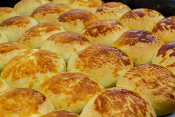 Fresh and hot baked pastry. Pastries in tray