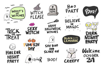 Halloween Sticker set for social media content. Vector hand drawn illustration design. 