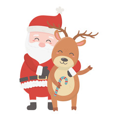 santa embraced reindeer celebration merry christmas