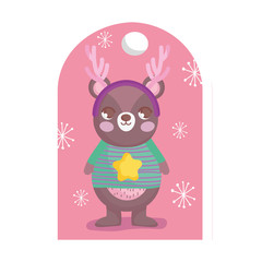 bear with sweater snowflakes merry christmas tag