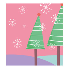 pine trees snowflakes celebration merry christmas