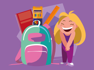 student girl with school supplies, back to school