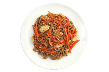 buckwheat noodles with chicken and pepper