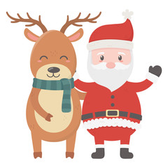 Fototapeta na wymiar santa and reindeer with scarf celebration merry christmas