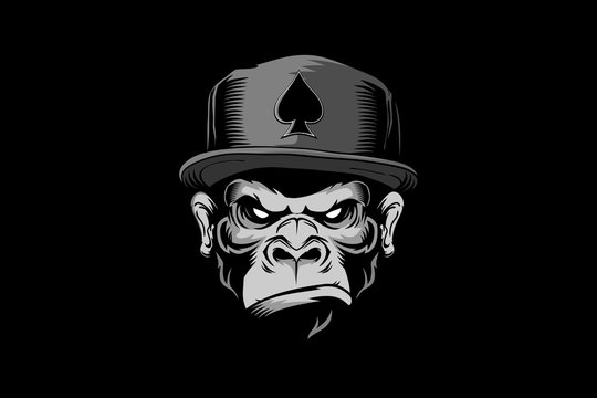 MONKEY HEAD CARTOON WITH HAT VECTOR