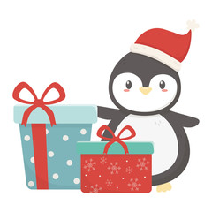 cute penguin with gift boxes celebration merry christmas