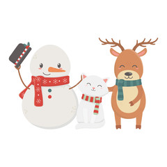 snowman cat and reindeer celebration merry christmas