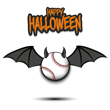 Happy Halloween. Baseball ball with horns and wings