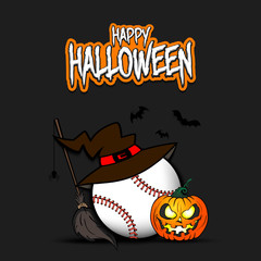 Baseball ball with witch hat and happy Hallowen