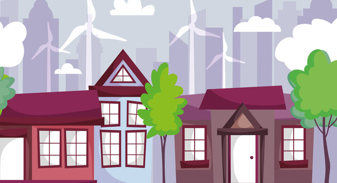 houses city urban wind turbine clean energy ecology