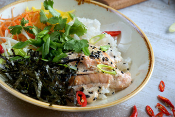 poke with salmon on a light background