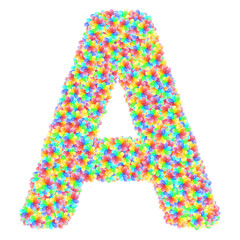 Alphabet symbol letter A composed of colorful glass flowers
