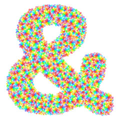 Alphabet symbol ampersand sign composed of colorful stars
