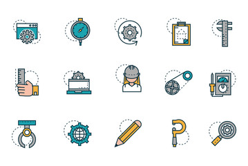 work tools engineering icons collection