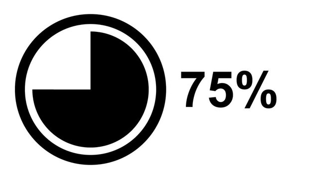 Pie chart, circle percentage diagram, loading circle icon, black isolated on white background, animation with alpha matte.