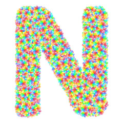 Alphabet symbol letter N composed of colorful glass flowers