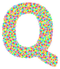 Alphabet symbol letter Q composed of colorful glass flowers