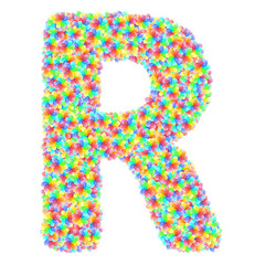 Alphabet symbol letter R composed of colorful glass flowers