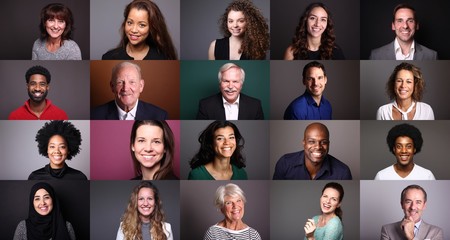 Group of beautiful people in front of a colored background - obrazy, fototapety, plakaty