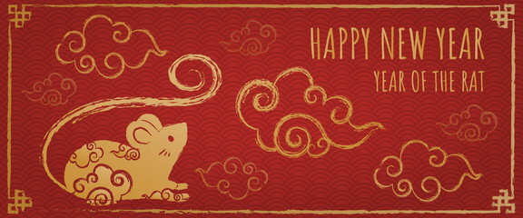 Happy chinese new year 2020, Year of the rat. Hand drawn Calligraphy Rat. Vector illustration. Translation: Happy new year, Rat.