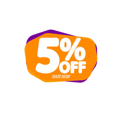 Sale 5% off, bubble banner design template, discount tag, vector illustration