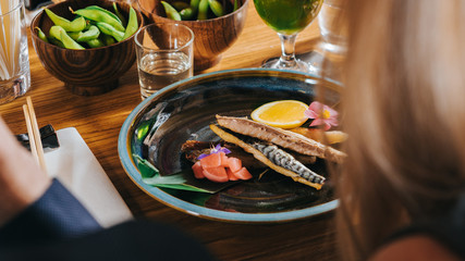 Fish food on a plate in the restaurant.