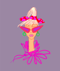 fashionable girl in stylish sunglasses. Trend fashion color. contour vector illustration