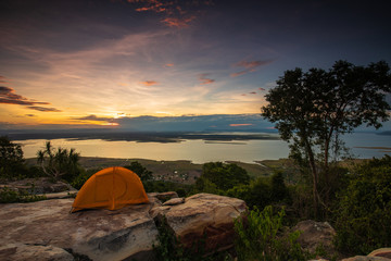Fototapeta na wymiar Beautiful sunset in Nam-Phong national park, Khon-Kaen province, Thailand.