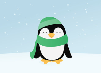 snowing, snow, penguin, illustration, scarf, cartoon, animal, christmas, wildlife, hat, bird, character, cute, cold, winter, nature, polar, vector, season, north, black, white, pole, isolated, happy, 