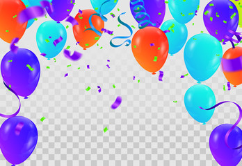 Happy birthday card colorful balloons group and blue balloons ,  background pattern  beautiful colorful illustration