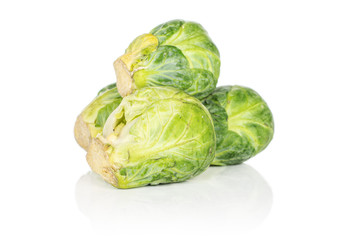Obraz premium Group of four whole fresh green brussels sprout isolated on white background