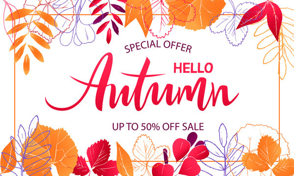 design of banner Autumn Sale Lettering with leaves